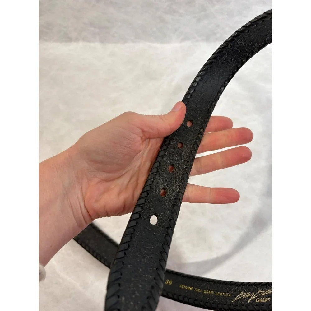 Billy Belts Vintage Mens 36 Black Full‎ Grain Leather Whipstitch Belt 1203 B